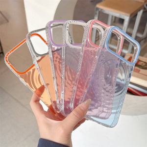 Custodia Protettiva Minimalista Elegante con Texture Trasparente a Onde d'Acqua per <span class=keywords><strong>iPhone</strong></span> 17 <span class=keywords><strong>Pro</strong></span> <span class=keywords><strong>Max</strong></span> 16 15 <span class=keywords><strong>14</strong></span>, Cornice Colorata - Product Image 2