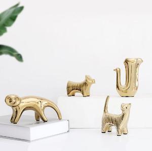 Decorazione artistica scultura in resina animale carino oro - Product Image 1