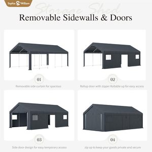 Heavy Duty 13x24 ft Gris Portable Garage Stockage Hangar Rouleau Porte Carport Auvent pour Automobile <span class=keywords><strong>Moto</strong></span> et <span class=keywords><strong>Abri</strong></span> Vélo - Product Image 5