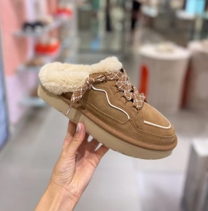 Mules d'hiver personnalisables pour femmes, en daim, doublure en fourrure moelleuse, à enfiler, à lacets, semelle épaisse, chaudes, décontractées, pour l'extérieur - Product Image 3