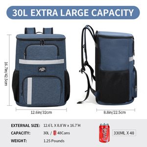Insulated Backpack Oxford Cloth Navy Blue Gray Khaki Black Picnic Lunch Bag Outdoor Use - Product Image 2