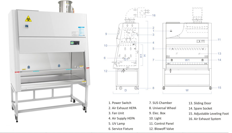 PCR Laboratory Biological Safety Cabinets Metal Steel Biosafety Cabinet Class 2