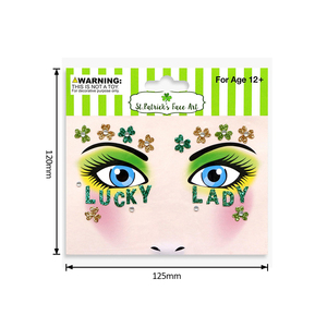 Autocollants temporaires en gros pour le visage, motif trèfle irlandais scintillant, tatouages faciaux vert trèfle pour le maquillage des yeux, Jour de la Saint-Patrick - Product Image 2