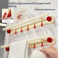 Porte-serviettes mural en plastique à ventouse détachable pour salle de bain, sans perçage, avec crochets