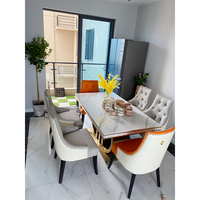 Table à manger rectangulaire moderne en marbre avec base en acier inoxydable, meubles assemblés stables pour la maison, l'hôtel, la villa