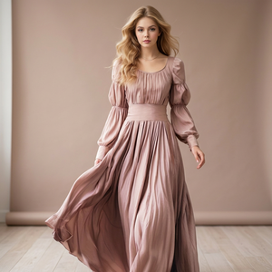 Vestido Midi Vintage de Algodón con Cuello en V, Cintura Alta, Corte en A, Mangas Campana, Bolsillos, Lazo Trasero, Transpirable, Hecho a Mano, con Lazo, para Primavera y Otoño, Tallas Grandes - Product Image 3