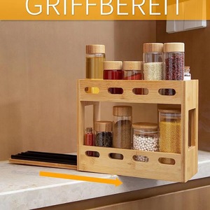 Bamboo Storage Rack 2 Tier <b>Desktop</b> Kitchen Spice Organizer Natural Wood Color Rectangular <b>Shelf</b> - Product Image 1