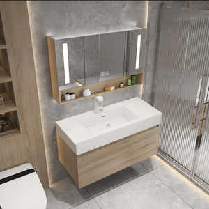 Ensemble de meuble-lavabo de salle de bain moderne en MDF, armoire murale avec lavabo et miroir pour les projets d'appartements et d'hôpitaux - Product Image 5
