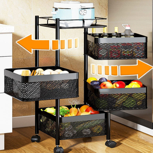 Cesta giratoria cuadrada <span class=keywords><strong>circular</strong></span> de 2/3/45 niveles negra/blanca, <span class=keywords><strong>estante</strong></span> de almacenamiento grande con ruedas, <span class=keywords><strong>estante</strong></span> de Metal para frutas y verduras - Product Image 3