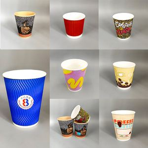 Gobelets en papier ondulé YBLPAK personnalisés avec logo, gaufrage à effet ondulé, dorure à chaud, écologiques, pour lait et café, avec un design durable - Product Image 2