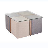 Vente en gros design moderne simple 4 places tissu MDF table basse carrée ronde avec siège