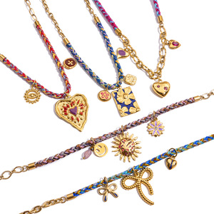 Conjunto de Collar con Colgante de Moda, Acero Inoxidable, Dijes Florales en Forma de Corazón, Joyería Multicolor para Mujer - Product Image 5