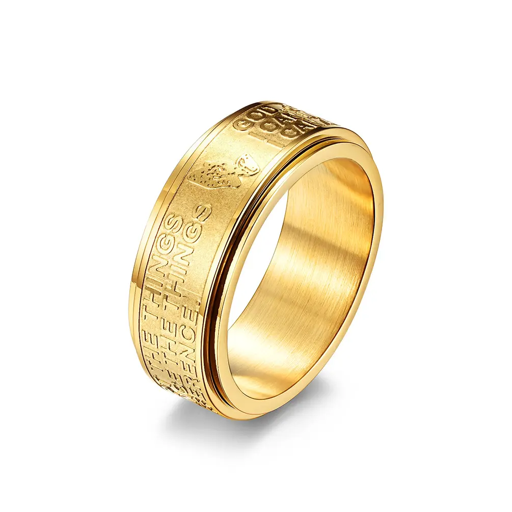 2022 anelli di corrispondenza di colore nero argento dorato per uomo donna coppia lettere girevoli in acciaio inossidabile prega anello Spinner