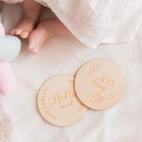 En bois bébé mensuel jalon disques grossesse annonce cartes nouveau-né naissance autocollants douche cadeau ensemble Photo accessoire