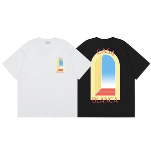 Camiseta de Algodón con Estampado Arqueado del Logotipo Clásico de <span class=keywords><strong>Casablanca</strong></span>, Camiseta de Manga Corta Informal de Lujo y Alta Calidad para Uso Diario - Product Image 2