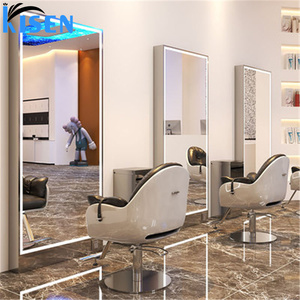 Mueble de exhibición de acero inoxidable KISEN para salón, tocador y estantes de almacenamiento con LED bidireccional para maquillaje en el baño, para uso en barberías. - Product Image 4
