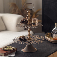 Support à gâteau rond en métal à 2 niveaux pour décoration d'intérieur vintage et créative avec plateau décoratif à plusieurs niveaux pour présentoir à cupcakes
