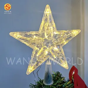도매 오각별 크리스마스 소품 트리 탑 스타 배터리 라이트 크리스마스 장식 LED 조명