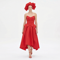 Nouvelle Robe de Soirée Midi pour Femme, Rouge, Tendance, Sexy, à Bretelles Fines, Col Cœur, Bustier Corset, Plissée Asymétrique à Volants, Personnalisée