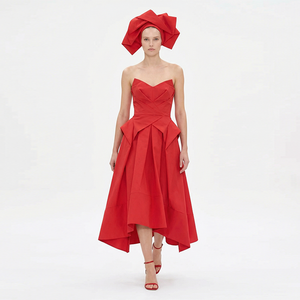 Nuevo Vestido Midi <span class=keywords><strong>de</strong></span> <span class=keywords><strong>Fiesta</strong></span> <span class=keywords><strong>para</strong></span> Mujer, Rojo, Sexy, con Tirantes Finos, Escote Corazón, Corsé, Volantes Asimétricos y Plisados, Personalizado - Product Image 6
