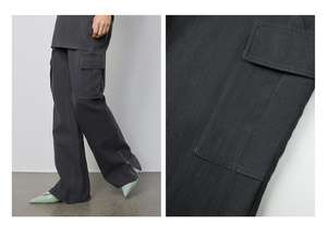 Miu-Style Faux deux pièces vêtements de travail évasé décontracté <span class=keywords><strong>taille</strong></span> <span class=keywords><strong>basse</strong></span> décontracté <span class=keywords><strong>taille</strong></span> <span class=keywords><strong>basse</strong></span> minceur pantalon à glissière pour les femmes - Product Image 6