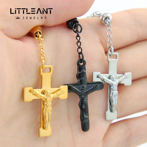 2024 модные ювелирные изделия в стиле хип-хоп золотые бусины ожерелье 316 из нержавеющей стали длинное перекрестное ожерелье - Product Image 3