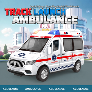 Ensemble <span class=keywords><strong>de</strong></span> jouets <span class=keywords><strong>de</strong></span> piste <span class=keywords><strong>de</strong></span> course 2 en 1 transformable en ambulance avec mini-lanceurs <span class=keywords><strong>de</strong></span> voitures, propulsion par friction, lumières et sons, jouet véhicule pour enfants - Product Image 1