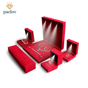 Scatola di anelli con cerniera luce di lusso Paclov all'ingrosso in plastica e velluto rosso confezione regalo in velluto di alta qualità - Product Image 6