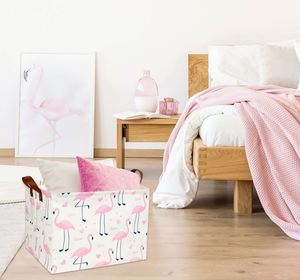 Flamingo Pink <b>Basket</b> Nursery Girl Baby Storage <b>Basket</b> Rectangular Cute Pattern Kids Toy Storage Bin Organizer Book <b>Shelf</b> <b>Basket</b> - Product Image 2