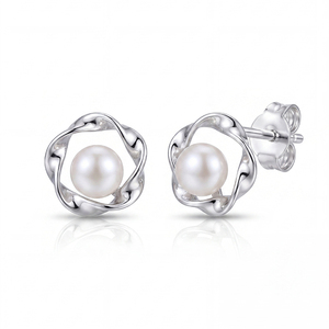 Élégantes boucles d'oreilles clous en argent S925 avec perles d'eau douce et zircon, bijoux floraux délicats pour femme, cadeau de mariage ou de mariée - Product Image 1