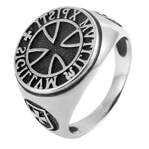 yunnique Men's <b>Titanium</b> Steel <b>Ring</b> Round Cross English Lettering Silver Fashion Jewelry Gift - Product Image 5
