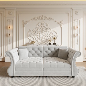 Canapé-lit Chesterfield classique en velours avec accoudoirs roulés, 83,8 pouces, surdimensionné, avec capitonnage floral - Product Image 4