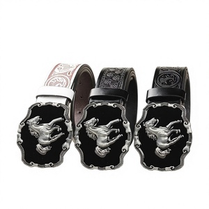 Ceinture en cuir avec boucle plaquée de marque, motif uni, imprimée par transfert thermique, réglable, style rétro pour homme - Product Image 1