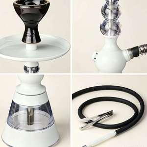 White Glass <b>Hookah</b> Modern Shisha <b>Pipe</b> with Black Bowl Transparent Base Hose Tool Set for Lounge Use - Product Image 5