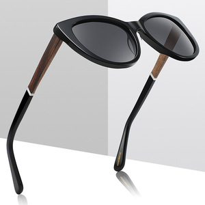 Lunettes de soleil Conchen style œil de chat, monture en bois, polarisées UV400, unisexe, mode, protection solaire, voyage, conduite - Product Image 3