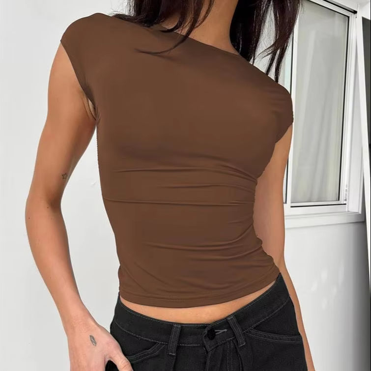 High Quality Summer Breathable Stretch Backless Crop Top For Women Short T-shirt Streetwear Style Women's Neck T-shirt