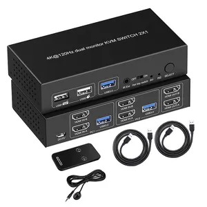 Comutador KVM de 2 portas com monitor duplo 8K @ 60Hz 4K @ 120Hz HDMI USB 3.0 KVM