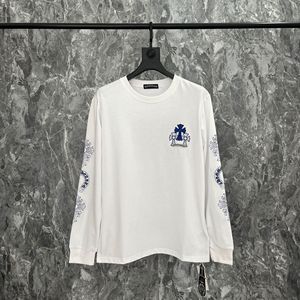 Chemise décontractée à manches longues avec broderie fer à cheval et lettrage bleu Harajuku Chrome Hearts, et coque de téléphone croix - Product Image 1
