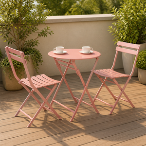 Wholesale Folding Metal Table and Chairs <strong>Set</strong> 3 Piece Outdoor <strong>Bistro</strong> Furniture for Cafe Balcony Garden Patio Courtyard - Product Image 1