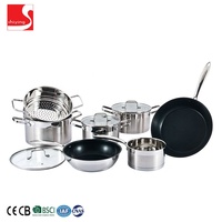 Ensemble de casseroles en acier inoxydable de haute qualité, forme ventrue, avec poignée dorée