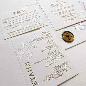 <strong>Sheffield</strong> Suite Letterpress Wedding Invitation Card Antique Gold Floral Liner Envelope Debossed Invites Suite Marriage Festival - Product Image 2