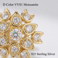 OUGEPHELI Anting Stud Moissanite D VVS1 Lulus Uji Berlian GRA Perak 925 Motif Bunga Salju Starburst Cluster