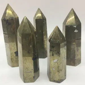 Crystal Tower Reiki Gemstone Wand Pyrite Crystal Quartz Wholesale Natural Feng Shui Home Decoration Healing Crystal Image Yellow