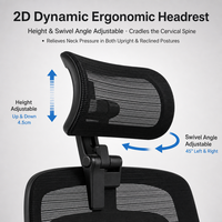Chaise de bureau ergonomique à dossier haut en maille, avec appui-tête 2D, accoudoirs à boucle, double soutien lombaire, chaise de travail pivotante