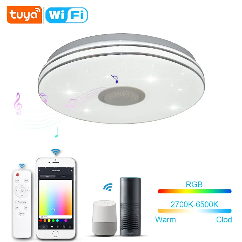 Tuya Intelligente Slimme Leven App Draadloze Muziek Licht App Bediening Bluetooth Speaker Muziek Led Licht Slaapkamer Plafondlamp