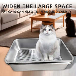 Nouveau bac à litière pour chat en acier inoxydable avec filtre Toilettes ouvertes détachables Fournitures pour animaux de compagnie en stock - Product Image 2