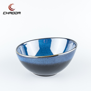 Ensemble de bols de service en porcelaine bleue à bord incliné en céramique, bol à salade en porcelaine, préféré par les chefs d'hôtel, bol irrégulier - Product Image 2