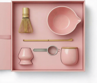 Fabrication de sets à thé matcha en céramique rose de style japonais de luxe, qualité supérieure, qualité alimentaire, vente en gros