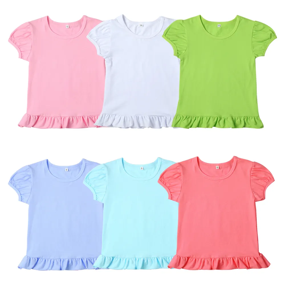 Sublimation Rohlinge T-Shirts T-Shirt Kleinkind rosa Sommer Puff Ärmel Polyester Kinder Mädchen T-Shirt