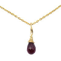 Collier pendentif fait main en argent sterling 925 plaqué or 18 carats avec pierre grenat en forme de goutte, chaîne ajustable et tendance